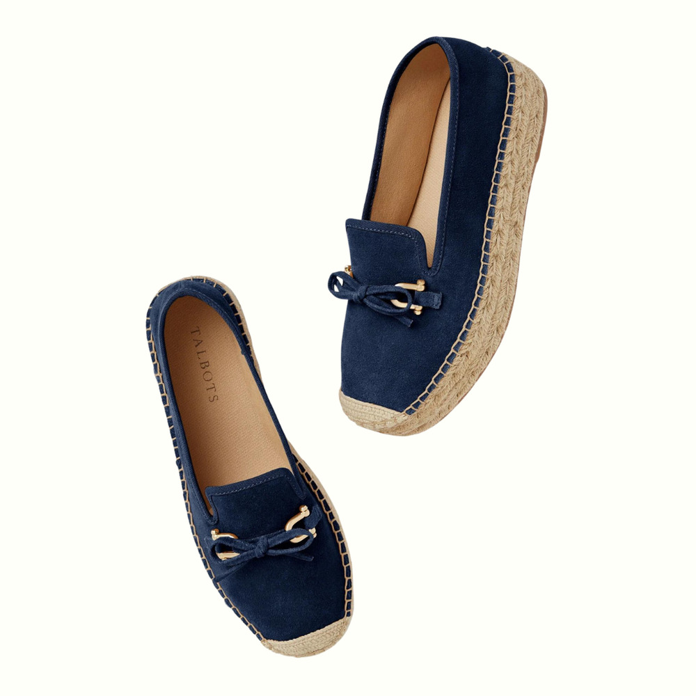 Talbots QUINN BOW Navy SUEDE PLATFORM ESPADRILLES  Size 7.5
